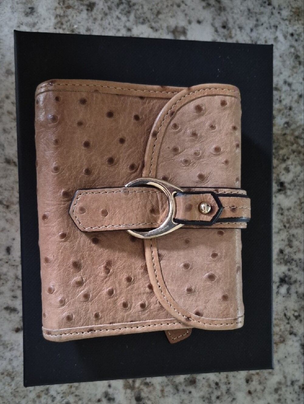 Dooney & Bourke Tan Ostrich-Embossed Leather Wallet with Gold Hardware - Picture 2 of 4